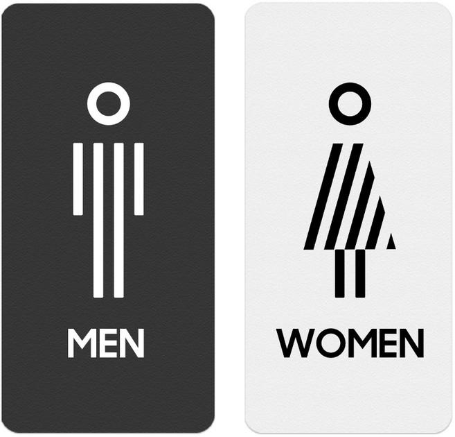 남자 여자 화장실 인테리어 표지판 표시판 안내판 디자인 문패 메탈 팻말, 1세트, 블랙 남 & 화이트 여