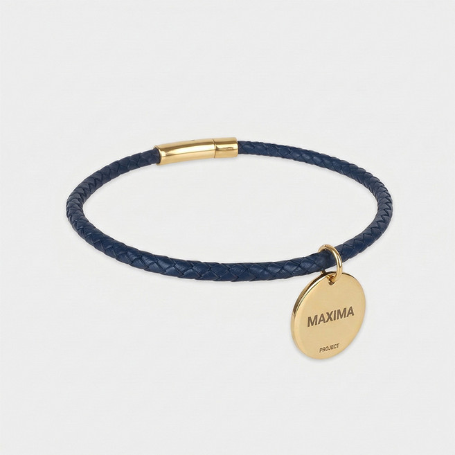 MX PET 가죽 매듭 목걸이 인식표 329X NAVY 네이비 깊은 양면 각인, 1개, 버튼라운드바-골드