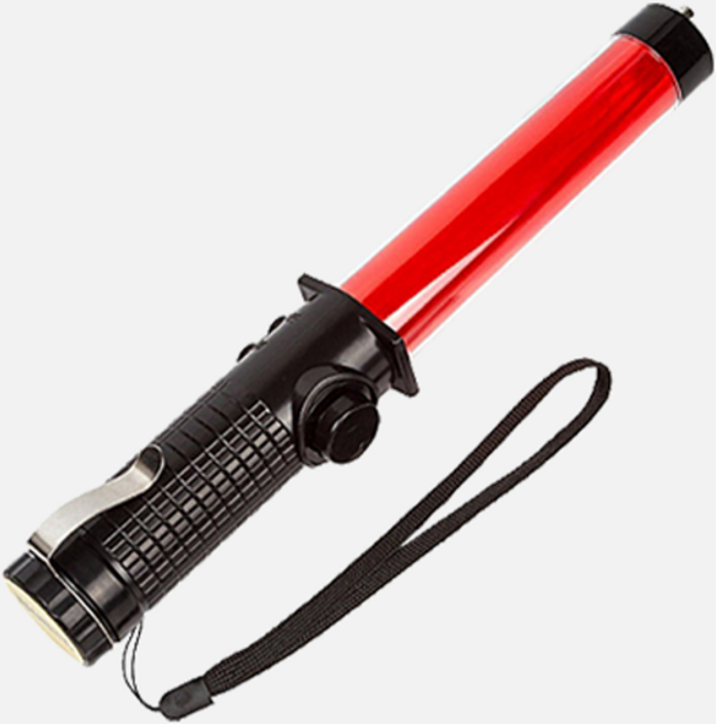 LED 미니 신호봉 경광봉 경광등 후레쉬 호루라기 기능 건전지포함, 레드 검정색상, 1개