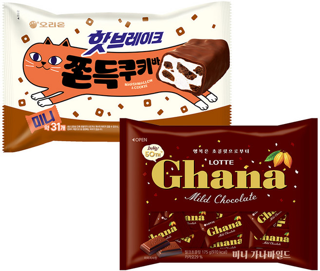 핫브레이크 쫀득쿠키바 352g x1개+가나 마일드 초콜릿 175g x1개, 1세트, 527g