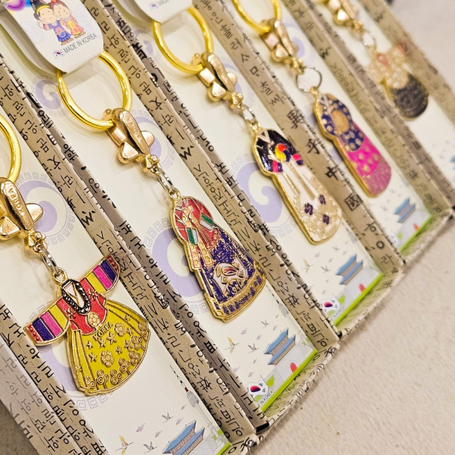 한국 기념품 전통 메탈 캐릭터 일러스트 키링 키체인 세트, 1세트, 한복세트