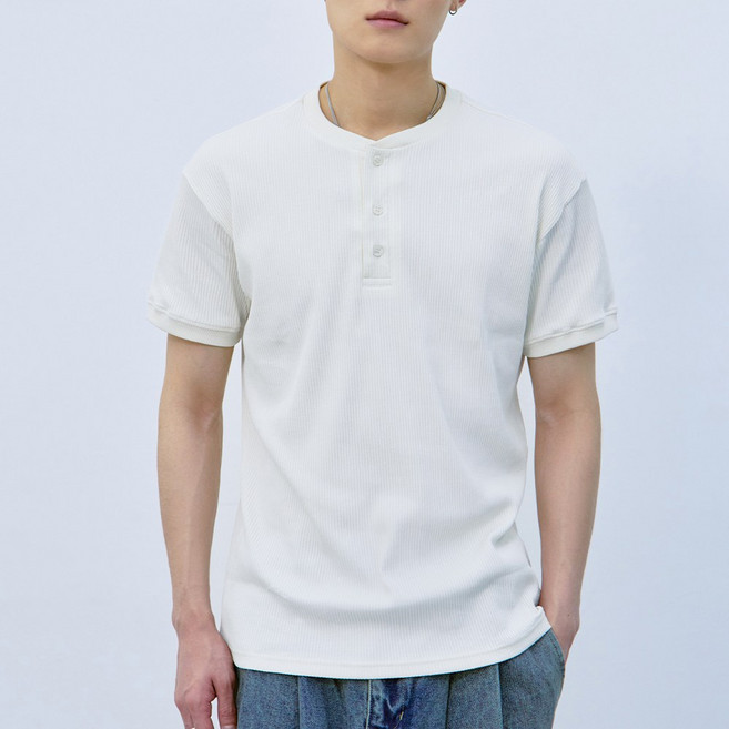 아테즈 남성용 3버튼 헨리넥 반팔 티셔츠