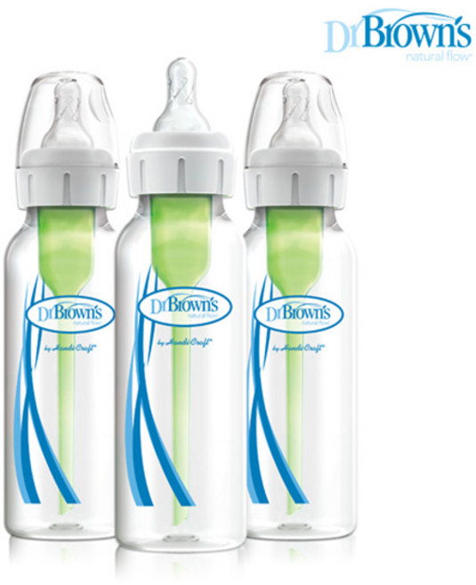 닥터브라운 내로우넥 옵션스 플러스 PP 젖병 + 젖꼭지 1단계 트리플팩, 혼합 색상, 250ml, 3개