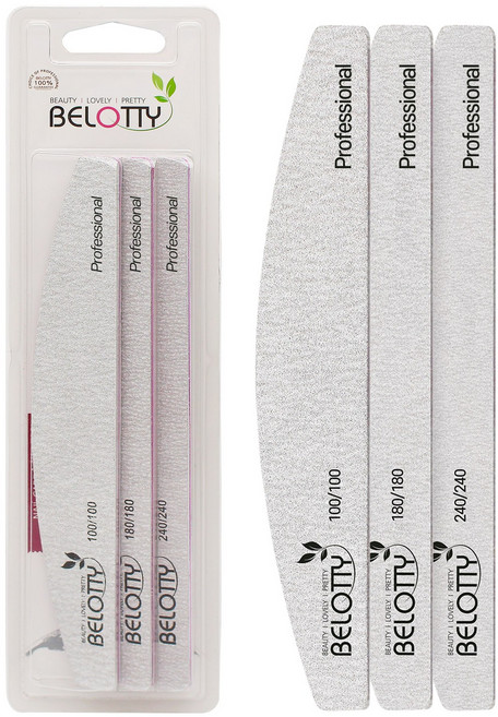 벨로티 프로페셔널 에머리 보드 네일파일 일자형 3종 세트, 반달형, 3개