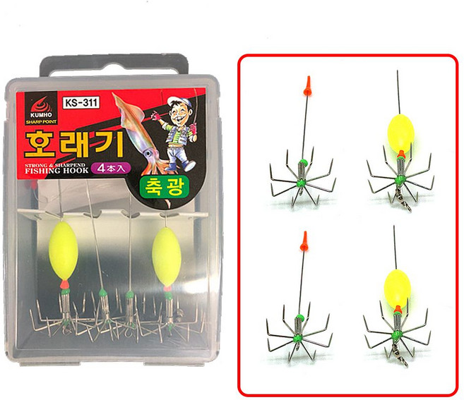 호래기 바늘 4본 축광 채비 생미끼 에깅 에기 쭈꾸미 갑오징어 오징어 선상 낚시, KS-311호래기바늘축광(4본입)