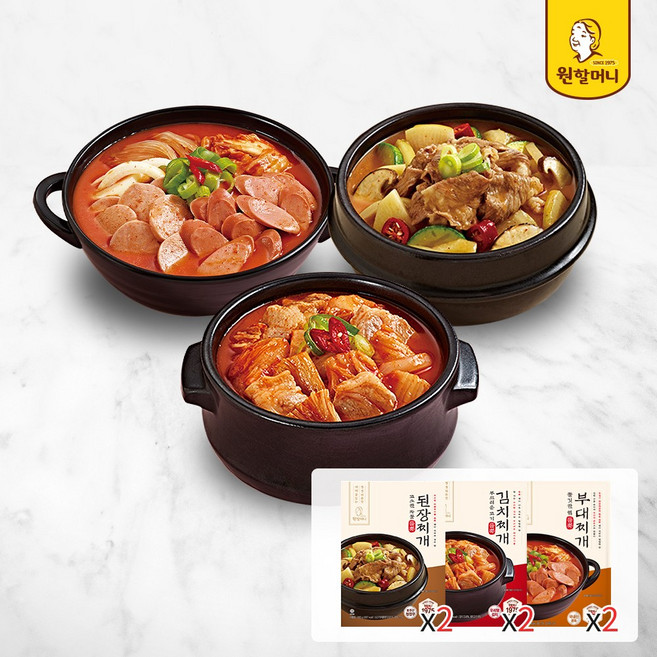 [원할머니]찌개3종 2팩씩 맛보기세트(총6팩 된장+김치+부대찌개), 6개, 500g
