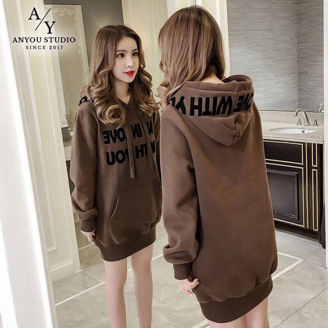 ANYOU여성 캐주얼 브라운 후드티 편안한 디자인의 긴팔 후드 티셔츠 일상 착용과 다양한 스타일링에 적합한 심플하고 트렌디한 의류