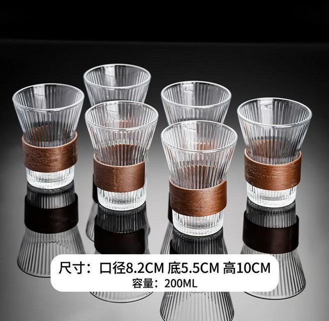 無品牌 中式束腰玻璃杯 茶杯 咖啡杯 隔熱水杯, 1個, 透明炫彩   中式束腰杯    6只帶杯