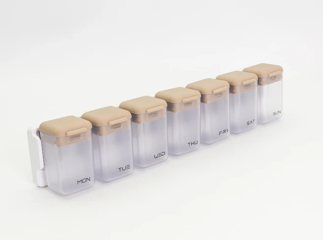 냉자고 부착 자석형 주간 알약 정리함 7일약통, 투명+그레이 커버 - 쿠팡