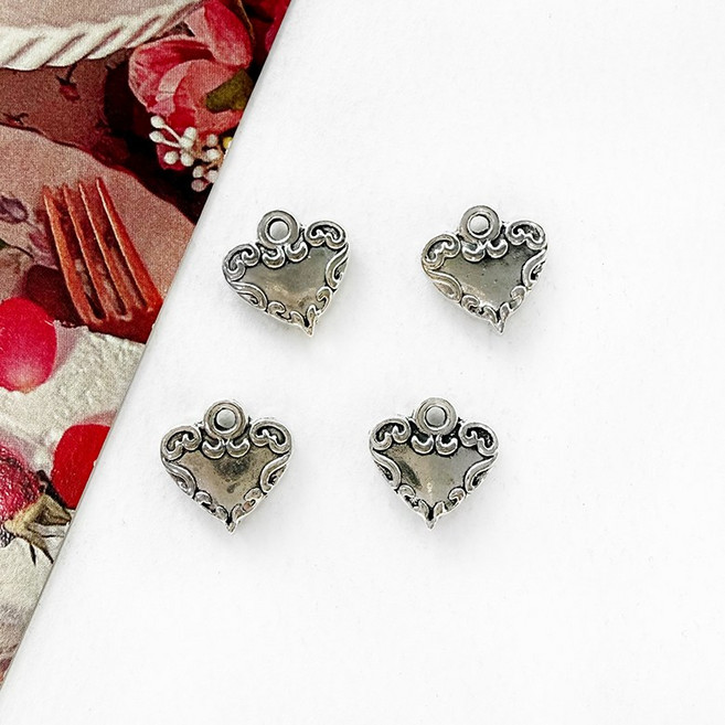 헤세드 합금 실버 하트 펜던트 LOVE THANK YOU I LOVE YOU 로고 (디자인B), 4개, LOVE 4