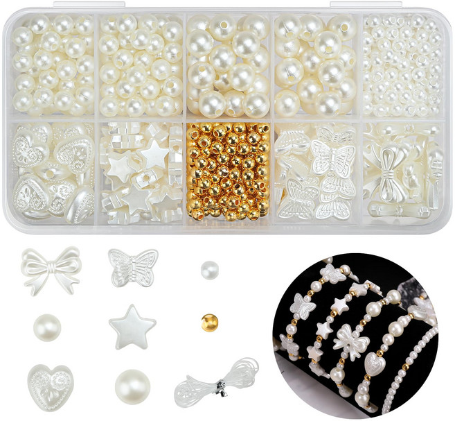 [루이/비즈공예] 진주 비즈 악세서리 만들기 키트 (팔찌 목걸이 DIY 부자재 세트 520P), 1개, 화이트