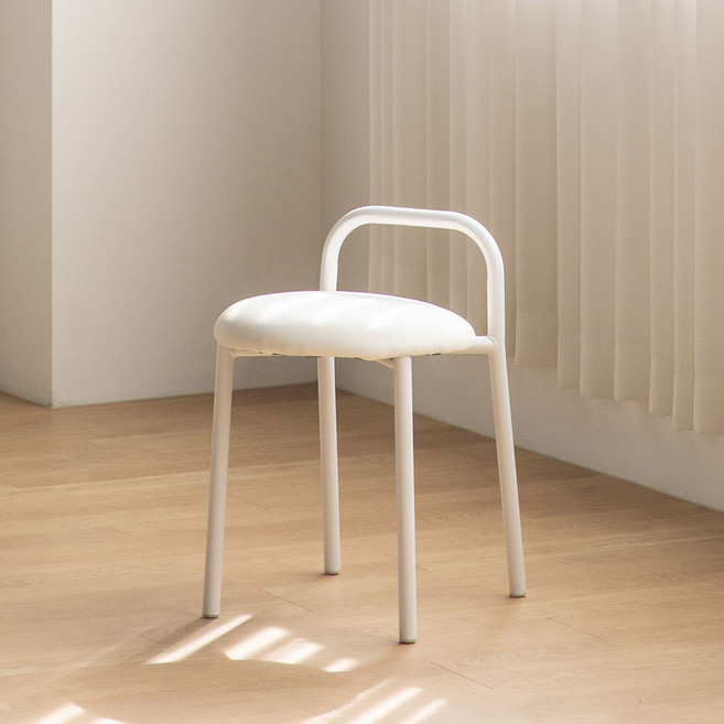 체리브 가비 보조스툴 심플 컬러 쿠션 화장대의자, 화이트(화이트프레임), 1개