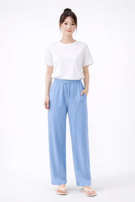 여름 냉감 데님 컬러 와이드 밴딩 팬츠