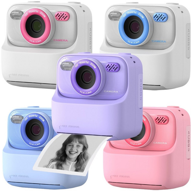 [홈뚜] 어린이 프린트 카메라 키즈 즉석출력 감열지 영수증, 1개, 화이트+핑크