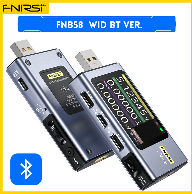 FNIRSI-FNB58 USB 테스터 전압계 TYPE-C 고속 충전 감지 트리거 용량 측정 리플, 3) FNB58 With Bluetooth