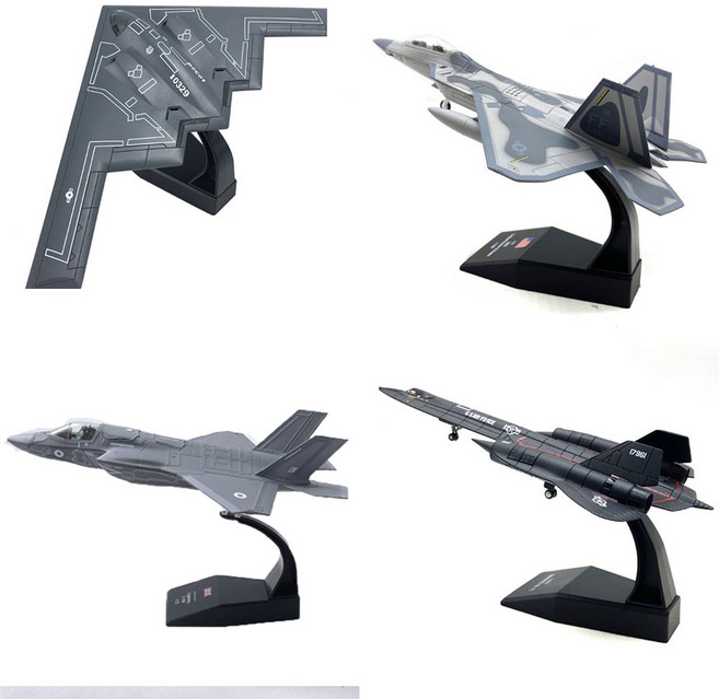 전투기 모형 피규어 장난감 굿즈 다이캐스트 고급형 스텔스 전투기 폭격기 F-22 B-2 F-35B SR-71 비행기 군용기, SR-71블랙버드전투기, 1개