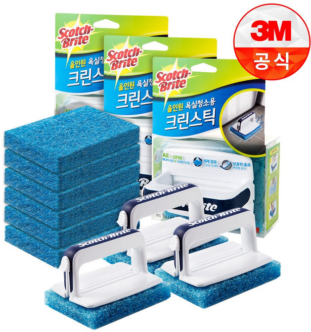 쓰리엠 스카치브라이트 뉴 올인원 욕실청소용 크린스틱 핸들 + 리필 2p, 3개