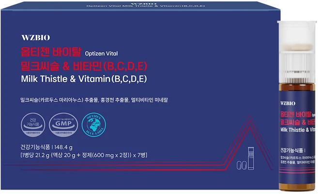 "간건강+스트레스로 인한 피로개선" 옵티젠 바이탈 밀크씨슬&비타민(B C D E), 7회분, 1박스 - 쿠팡