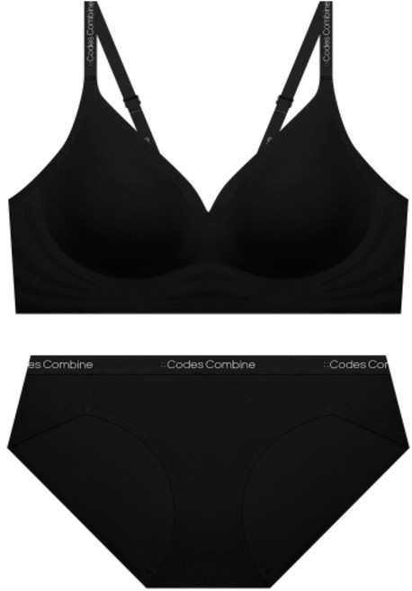 CODES COMBINE INNERWEAR 코데즈컴바인 이너웨어 볼륨 후크형 심리스 노와이어브라 팬티 세트_블랙
