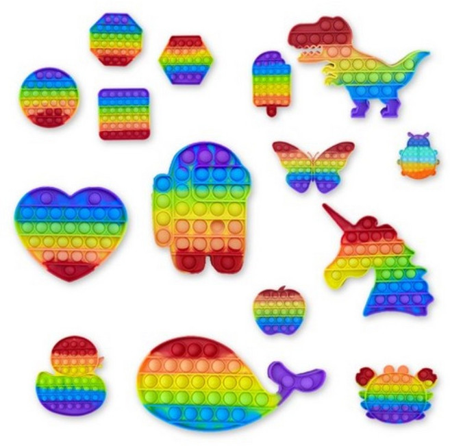 1+1+1+1 어몽어스 푸쉬팝 버블팝 레인보우 푸시 뾱뾱이 에어캡 촉감 공룡 집콕 보드 키덜트 스트래스 해소 장남감 방과후 감각 발달 어린이집 답례품 노인 치매예방, 05.어몽어스+원형+네모+유니콘, 4개