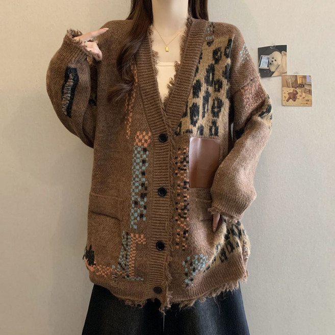 가을 겨울 여성용 가디건 빈티지 브이넥 여성 니트 카디건 코트 캐주얼 여자 니트 가디건 QXX