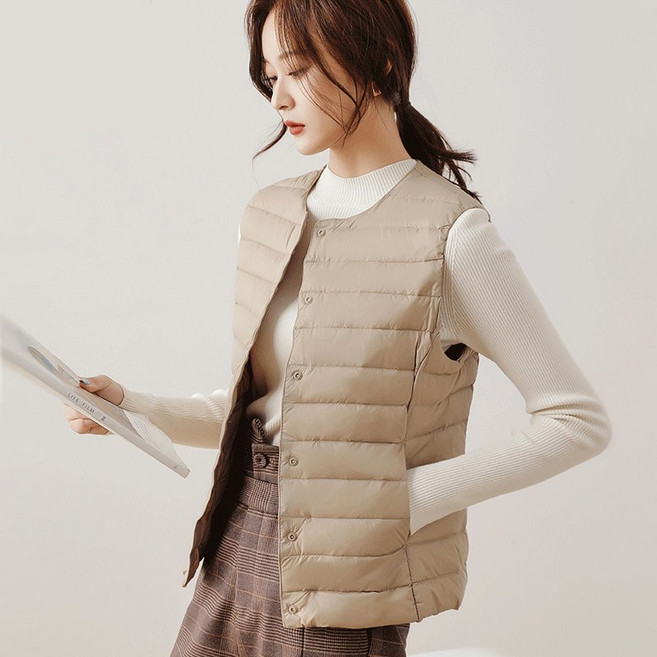 MOONLIGHT 여성 오리털 초경량 덕다운 솜털 골프 등산 쪼끼 경량 패딩 다운 경량패딩 조끼 베스트