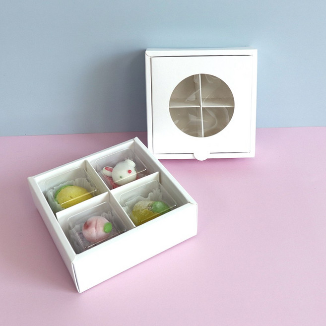 화과자 4구 칸막이 접이식 창 상자 떡 답례품 고급 선물 포장 박스 화이트, 10개