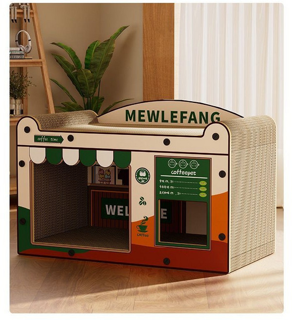 고양이숨숨집 스크래쳐 대형 커피하우스 캐피바라 작은 괴물 스타일 2층 소파 일체형 내마모성, 1개, 녹색