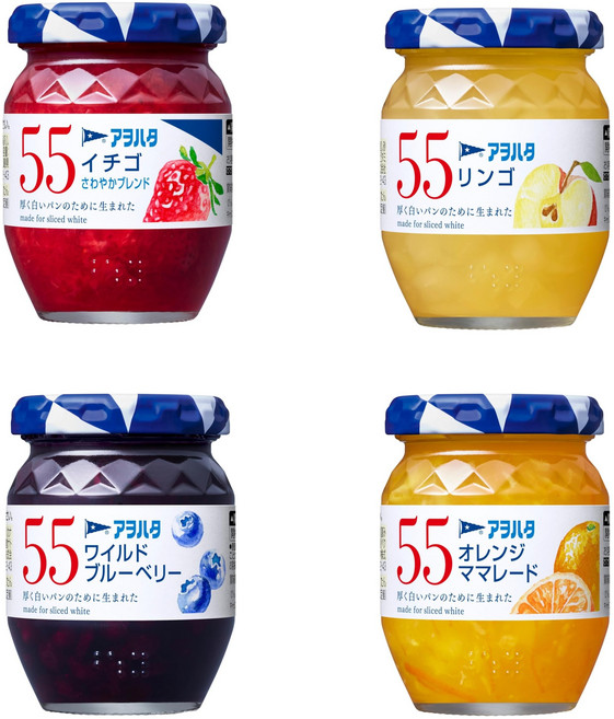 Aohata 아오하타 55 잼 어쏘트 세트 딸기 오렌지 마멀레이드 블루베리 사과 150g 4종, 4개, 150ml