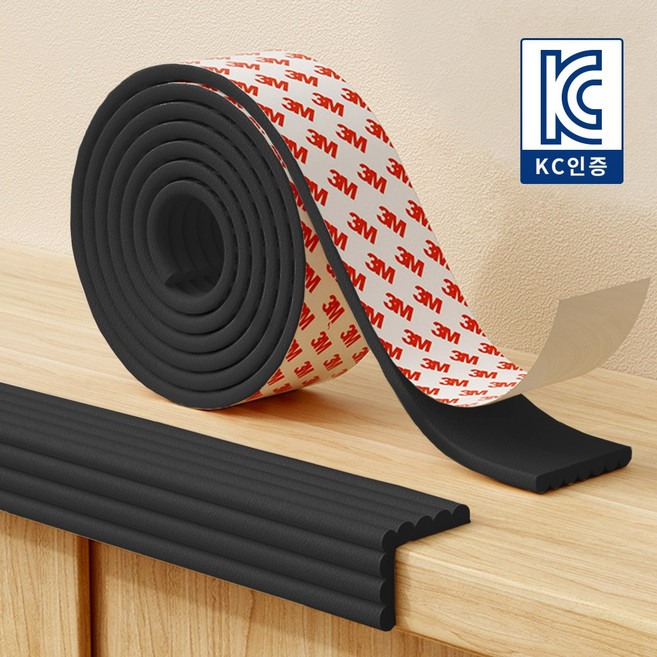 MZ생활 넓은 쿠션 모서리보호대 W형 안전가드 3M테이프 일체형 풀접착 코너보호대 KC인증 아기보호 기둥 책상다리 보호대, 1개, 블랙