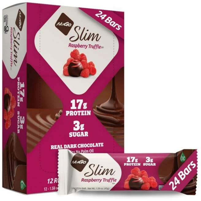 에너지바 NuGo 누고 슬림 12개입 다양형 1617g 단백질 3g 설탕 고섬유질 낮은 순 탄수화물 글루텐 프리, 24개입 라즈베리, 24개, 1개 - 쿠팡