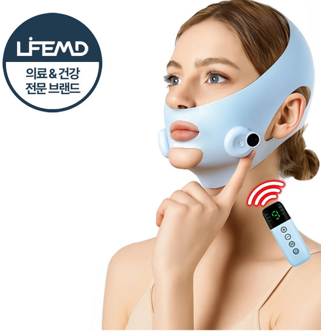 라이프엠디 ems 저주파 리프팅 마사지기 얼굴 턱선 피부 탄력 케어 마사지 밴드 사각턱 이중턱 처짐 방지 미용 기계 360도 페이스 v라인 관리기, 스카이블루, LMD168L