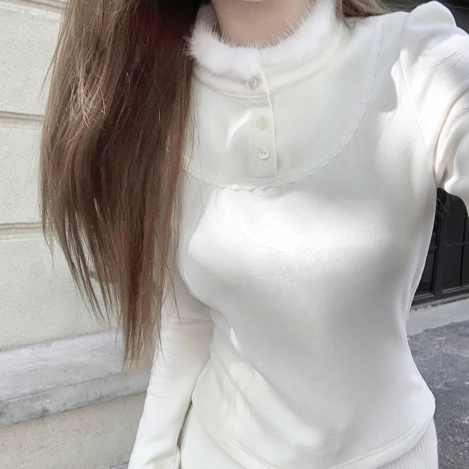 페이준 여성 가을 겨울 패션 뽀글이 퍼 폴라 기모 이너 슬림핏 긴팔 티셔츠 YJ856