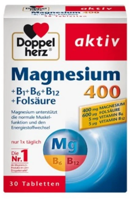 도펠헤르츠 액티브 마그네슘 400mg + B1 B6 B12 엽산 600mcg 타블렛, 6개, 30정 - 쿠팡
