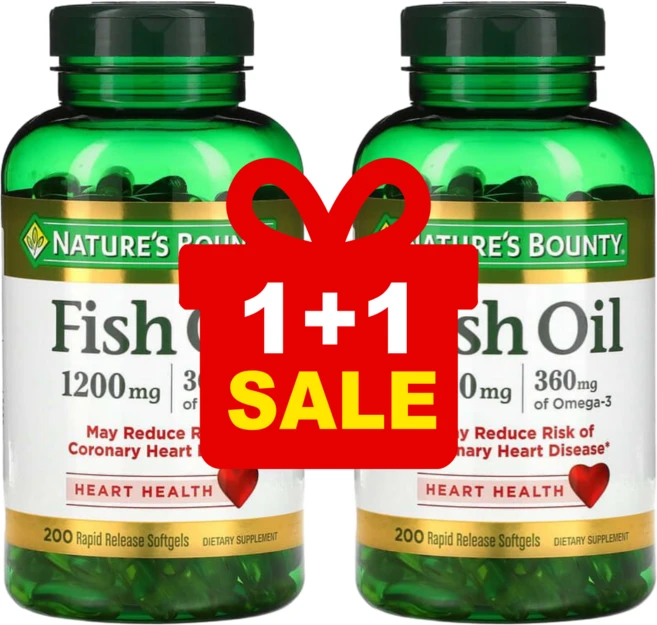 [1+1] 네이쳐스바운티 오메가3 피시오일 1200mg 200 소프트젤 / 해외직구 미국정품, 200정, 2개 - 쿠팡