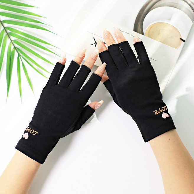 윈즈 여성 자외선차단 운전 장갑 손가락 반장갑 쿨장갑 봄 여름 가을, 블랙L, 1개