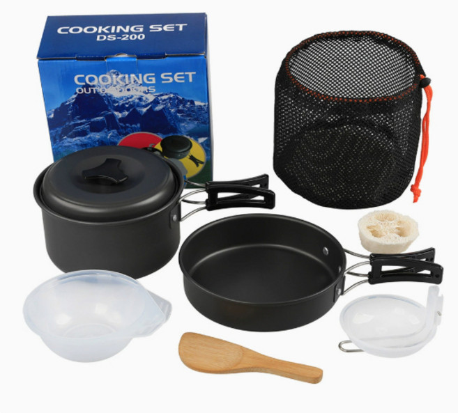 露營鍋具套裝 COOKING SET DS-200 輕巧便攜 多功能戶外烹飪首選, 黑色, 1套