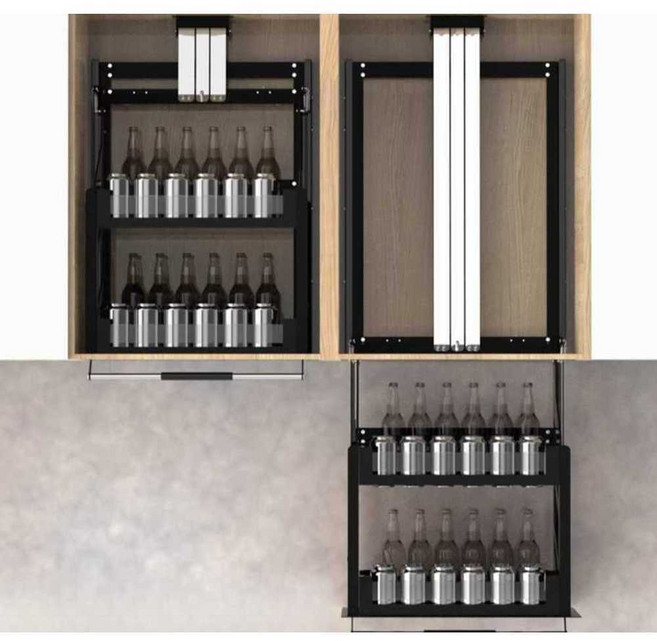 주방 상부장 리프트선반 싱크대 리프트선반 정리대, 1개, 2단 원터치 자동 수납 300 스페이스 알루미늄 블랙