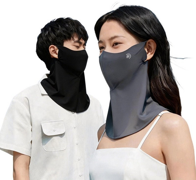 리노아 자외선차단 쿨 마스크 스포츠 골프 자전거 얼굴목커버 냉감 통기성 마스크, 2개, 블랙+그레이