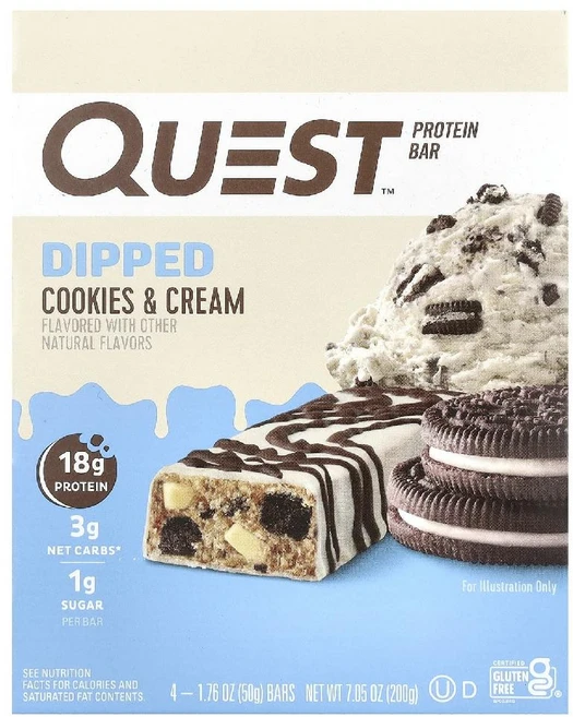 Quest Nutrition 운동 전 후 딥트 쿠키 & 크림 프로틴 바 4개입 200g 1개 - 쿠팡