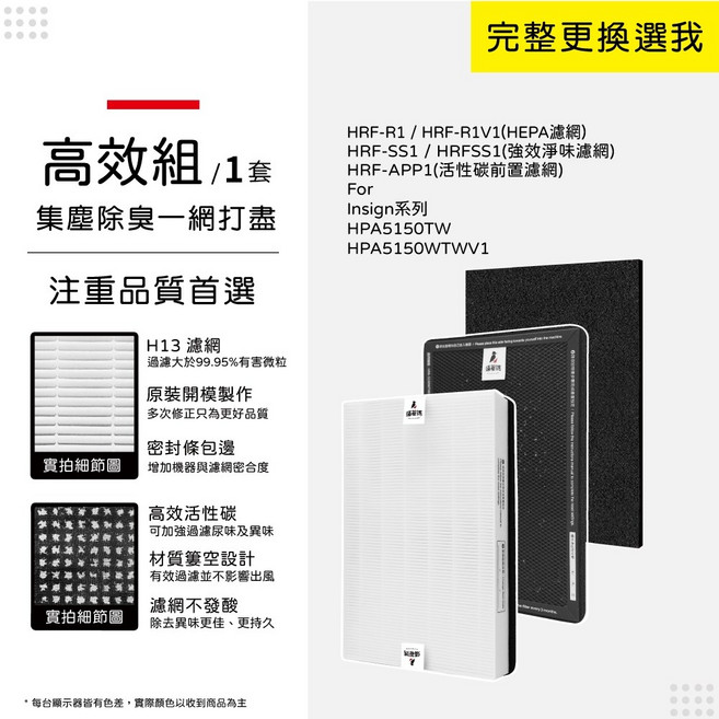 蟎著媽 空氣清淨機濾網 適用 Honeywell HPA5150TW HPA5150WTWV1, 1個, 高效型HEPA+顆粒碳+活性碳纖維/各一, 100HEPA-TW*1+5X50CA-TW*1*1+100CAF*1