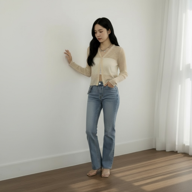 2026 여리핏 시스루 크롭 가디건