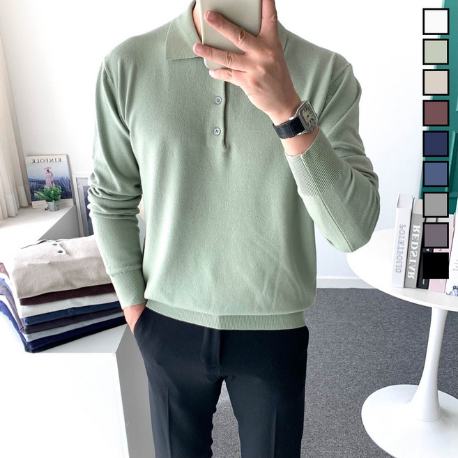 놈시크 남자 카라 니트 부드러운 캐시미어 스판 스웨터