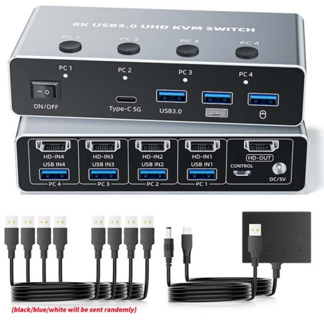 4X1 HDMI 2.1 KVM 스위치 비디오 디스플레이 스위처 8K@60Hz 4K@120Hz 신호 속도 최대 5Gbps 4입력 1출력 V, 01 4x1, 01 Check note