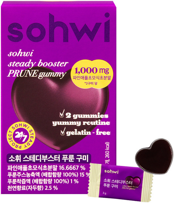 소휘 스테디부스터 푸룬 구미 젤리 파인애플사이다비니거 건자두 식이섬유, 30개, 3g