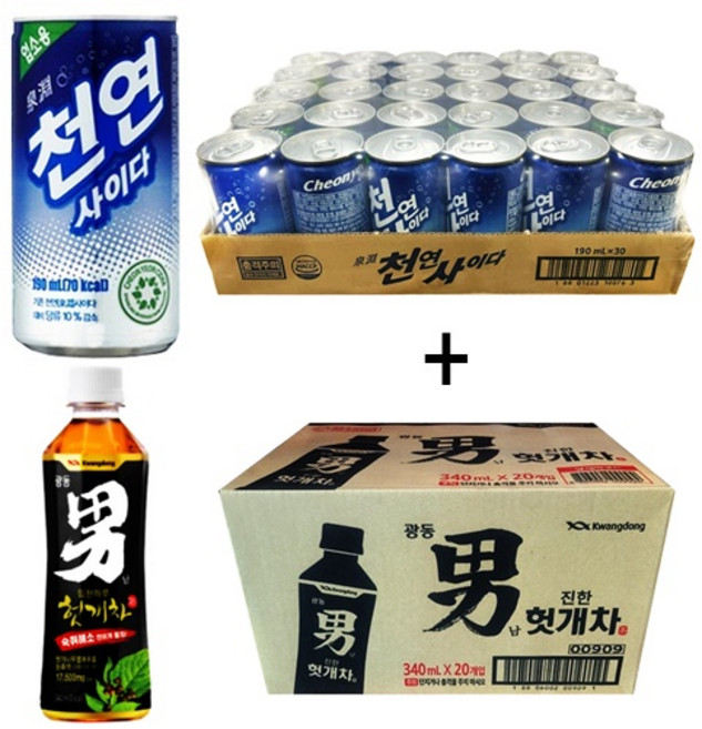 일화 천연사이다190ml(30캔) + 광동 헛개차340ml(20pet), 50개, 190ml