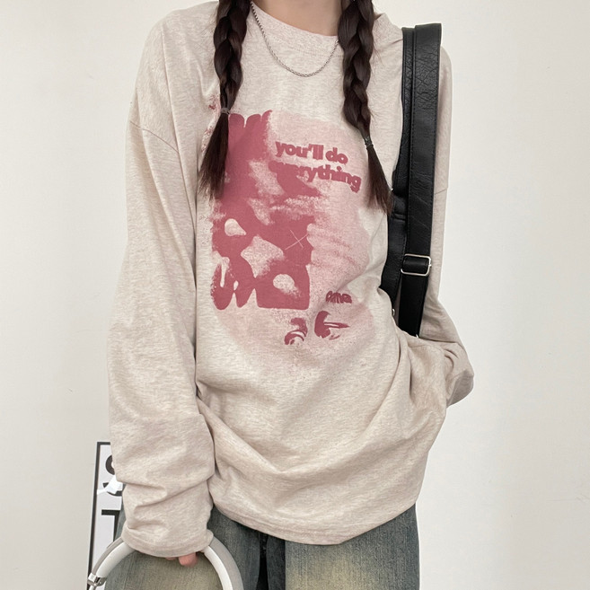 [빈티지힙/오버핏]온타임 페인팅 프린팅 긴팔티셔츠 아방핏 루즈핏 박시핏 나염 스프레이 레터링 남녀공용