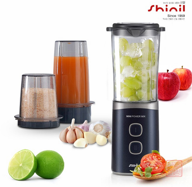 신일전자 국산 강력모터 날 2개 컵3개 미니 다용도 믹서기 다지기 분쇄기 주서기, SMX-200MKB, 신일믹서기200MKB(블랙)