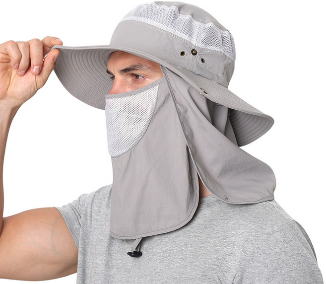 여름 낚시 모자 햇빛 가리개 낚시 썬캡 벙거지 모자 양봉 농사 캠핑 야외 2개입 1세트, 라이트그레이