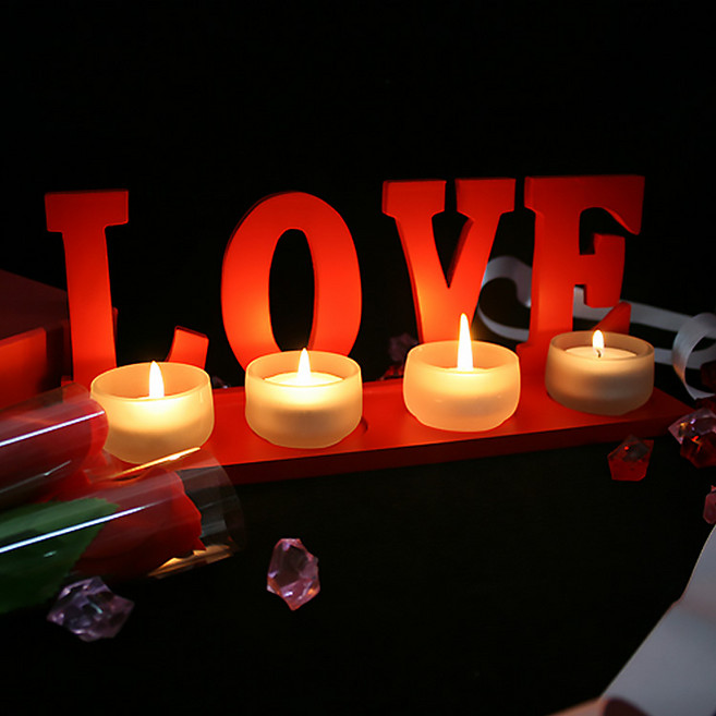 러브 메시지 우드 티라이트 받침대 캔들 홀더 티라이트 세트 4구, 상세페이지 참조